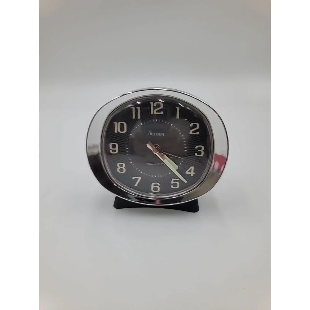 Vintage Westclox Big Ben Alarm Clock Black Dial Chrome MCM Wind Up Made in USA